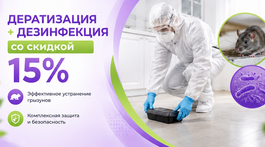 Акция! Дератизация + дезинфекция со скидкой 15%